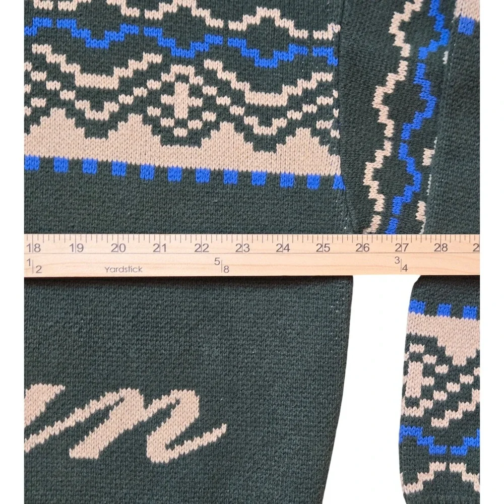Pacsun Mens Fairisle Crew Sweater Green Blue Off-White Large Grandpa Sweater Y2K